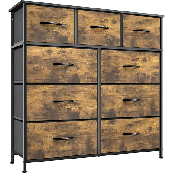 DEXTRUS 9-Drawer Fabric Dresser for Adults, Storage Tower Organizer for Bedroom, Rustic Brown