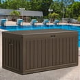 thumbnail image 1 of Dextrus 90 Gallon Lockable Outdoor Deck Box – Double-Wall Resin Storage for Patio Furniture & Garden Tools, Waterproof, Brown, 1 of 5