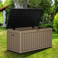 thumbnail image 1 of Dextrus 90 Gallon Lockable Resin Deck Box – Waterproof Outdoor Storage for Patio Furniture and Garden Tools, Stylish Black & Brown Design, 1 of 5