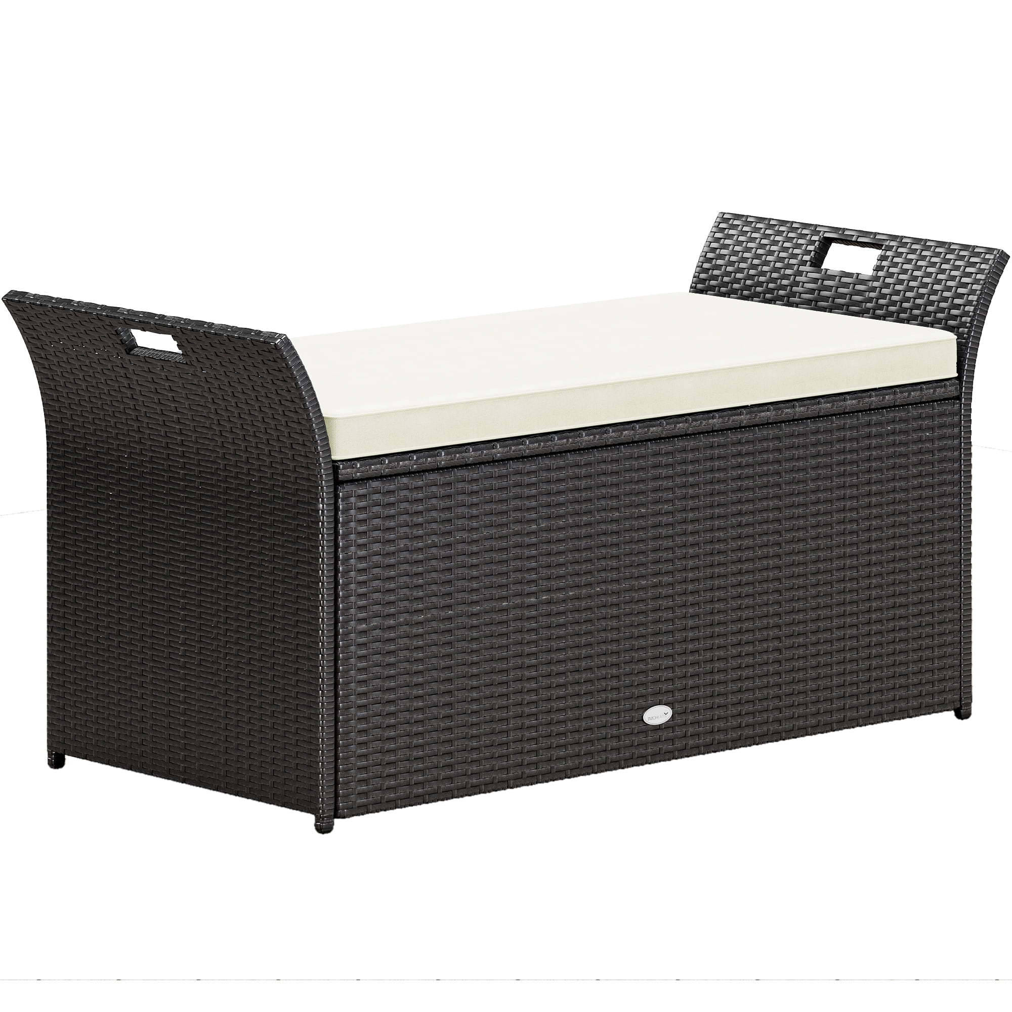 Dextrus 90 Gallon Outdoor Wicker Storage Bench with Cushion, Large PE