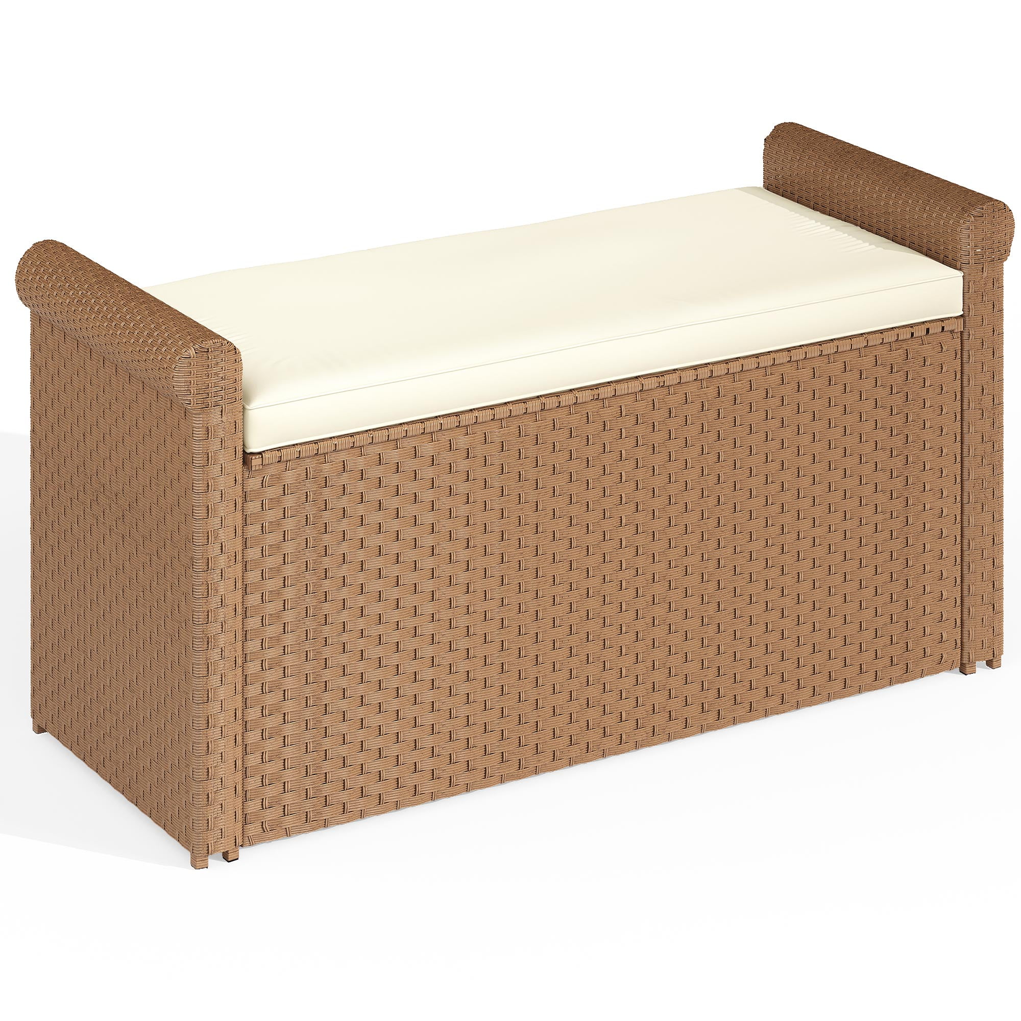 Dextrus 90 Gallon Patio Wicker Storage Bench, Outdoor PE Rattan Patio