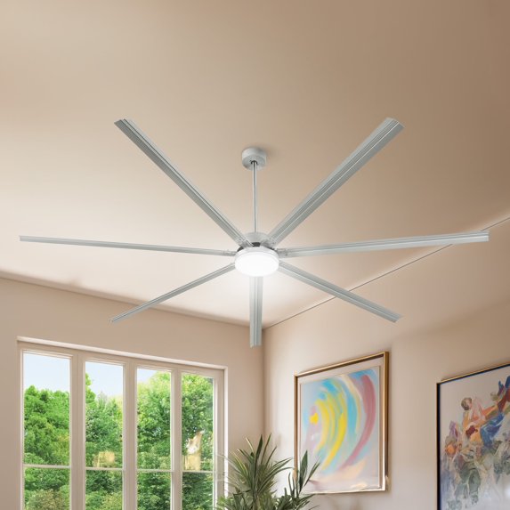 Dextrus 96 Inch Ceiling Fan with Lights and Remote Control, Large Ceiling Fan with 6-Speed,7 Aluminum Blades - Nickel
