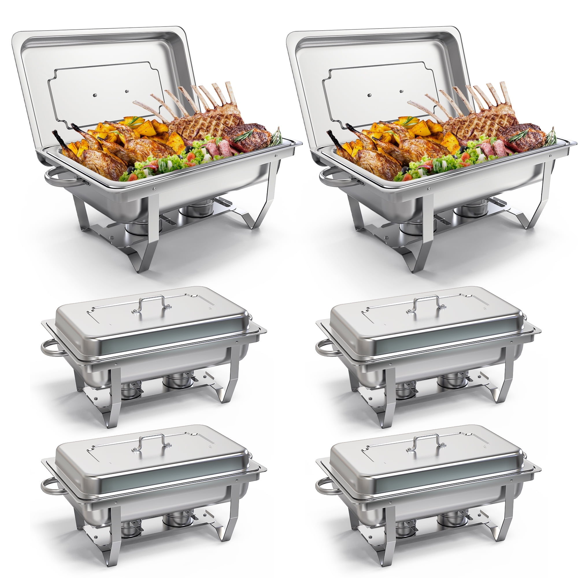 Dextrus 9L/9.5Q 6Pack Chafer Chafing Dish Buffet Sets Stainless Steel Serving Dish Catering Pans Food Warmer Full Size Rectangular Party Chafing Set