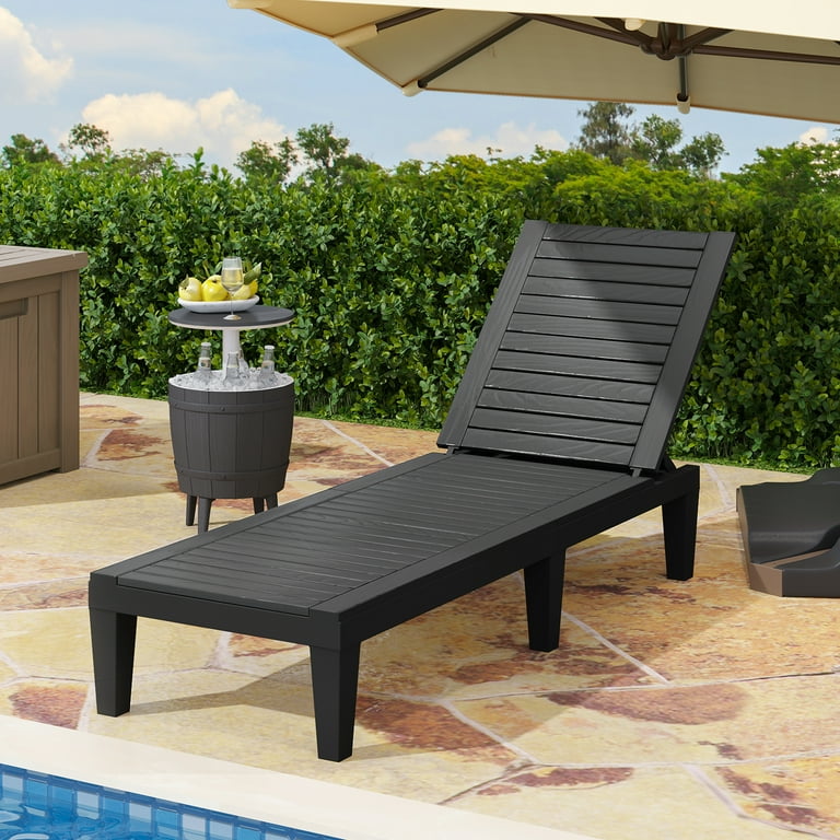 Dextrus Black Outdoor Resin Storage Cabinet Single Chaise Lounge