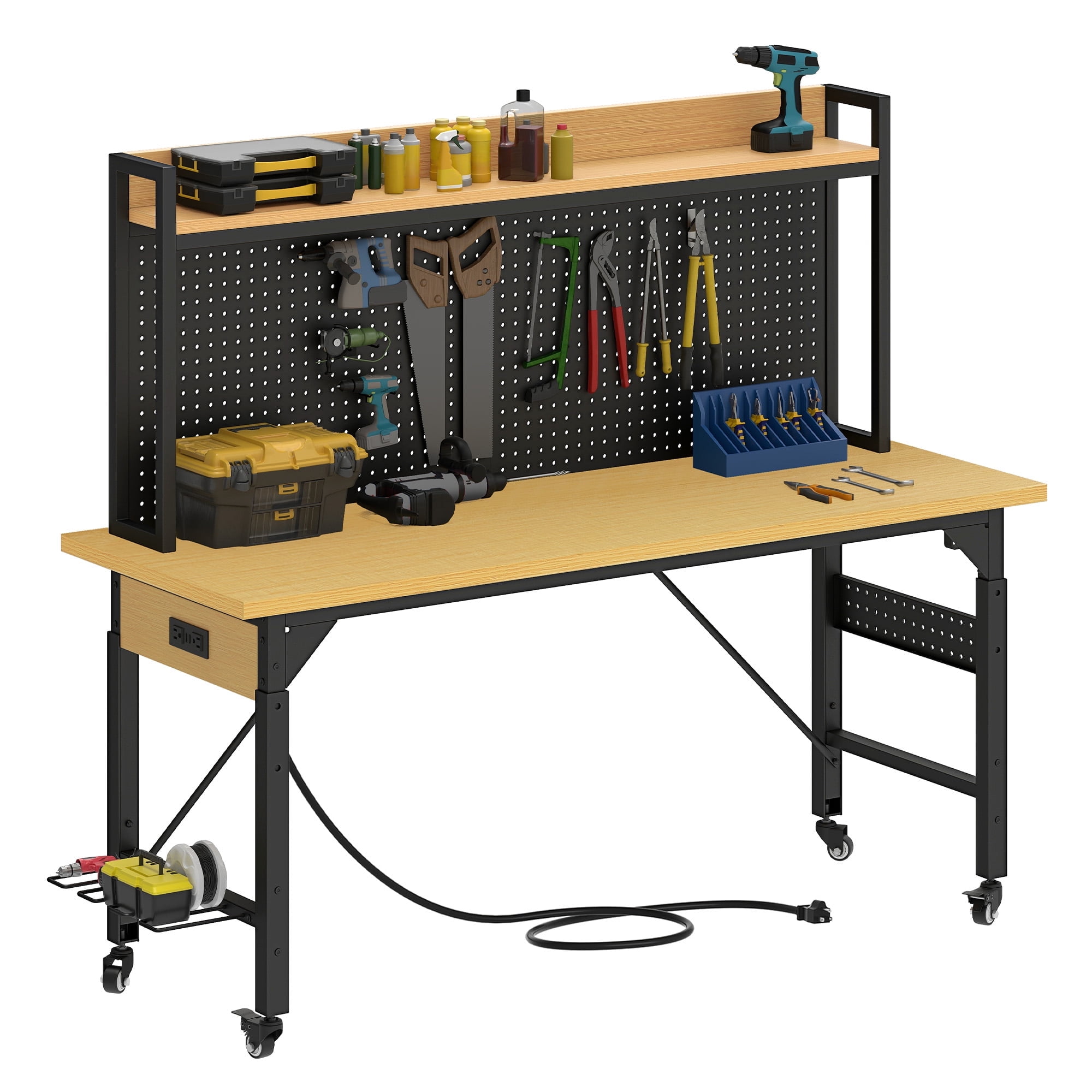 Dextrus Adjustable Workbench with Pegboard,Heavy Duty Steel Work