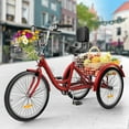 thumbnail image 1 of Dextrus Adult Tricycle, 24 Inch 3 Wheel Bikes, 1 Speed Trike Bike for Adults with Removable Baskets, Cruiser Bike for Seniors Women Men Shopping Picnic Outdoor Sports, Red, 1 of 5