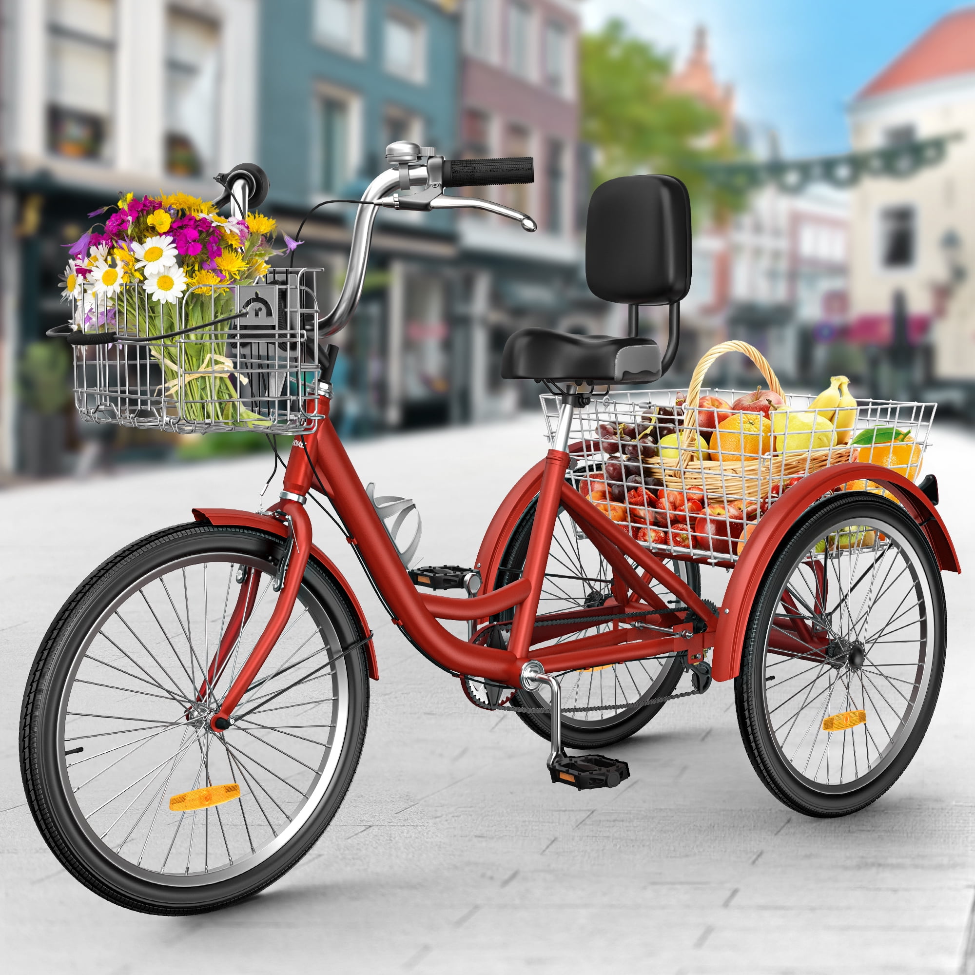 Dextrus 24 Inch Adult Tricycle 7 Speed Three Wheeler with Removable Baskets Cruiser Bike for Outdoor Sports Red Walmart