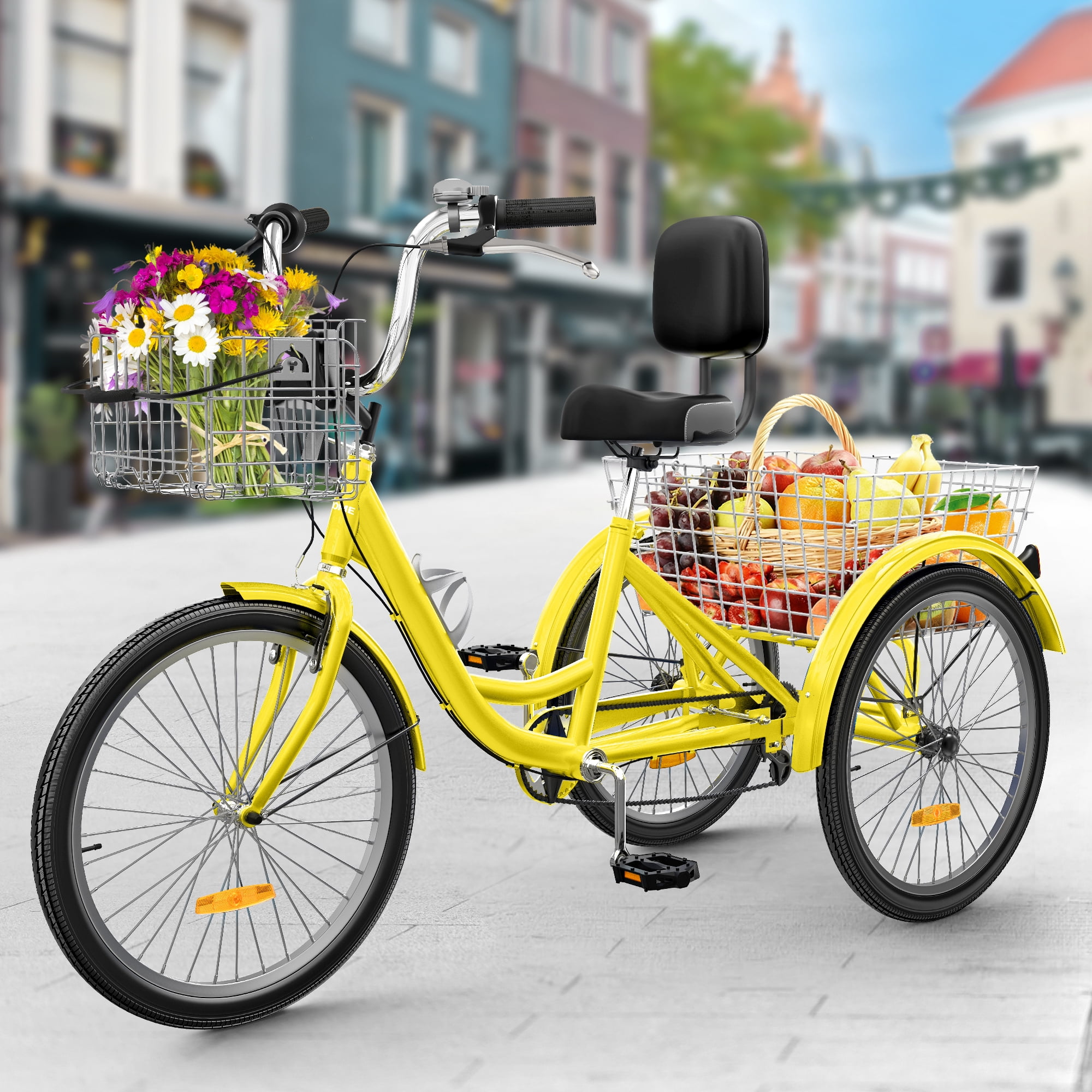 Free Shipping Dextrus Adult Tricycle 24 Inch 3 Wheel Bikes 7 Speed Trike Bike with Shimano Shifting for Adults Cruiser Bike for Seniors Women Men Shopping Picnic Outdoor Sports Bright Yellow Walmart.c...