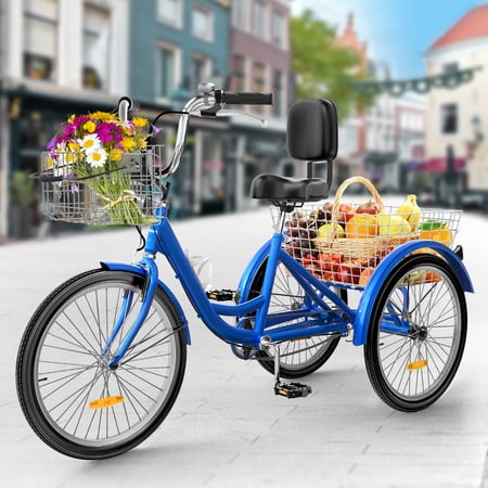 Dextrus Adult Tricycle, 26 Inch 3 Wheel Bikes, 1 Speed Trike Bike for Adults with Removable Baskets, Cruiser Bike for Seniors Women Men Shopping Picnic Outdoor Sports, Blue
