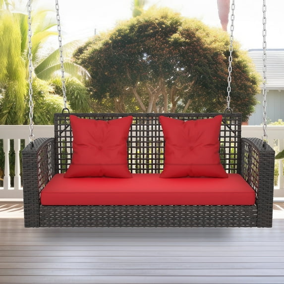 Dextrus Alloy Steel Outdoor Porch Swing with 2 Back Cushions, Brown