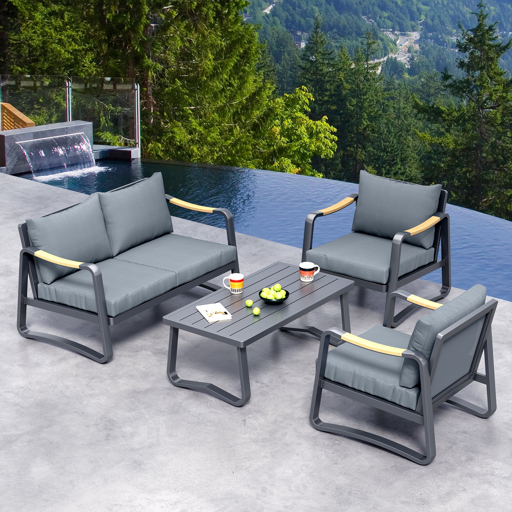 Dextrus Aluminum Outdoor Furniture Set, 4 Pieces Patio Conversation