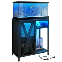 Dextrus Aquarium Stand with Power Outlets & LED Light and Cabinet for 20-29 Gallon Fish Tank Stand, Turtle Tank, Reptile Terrarium - Black