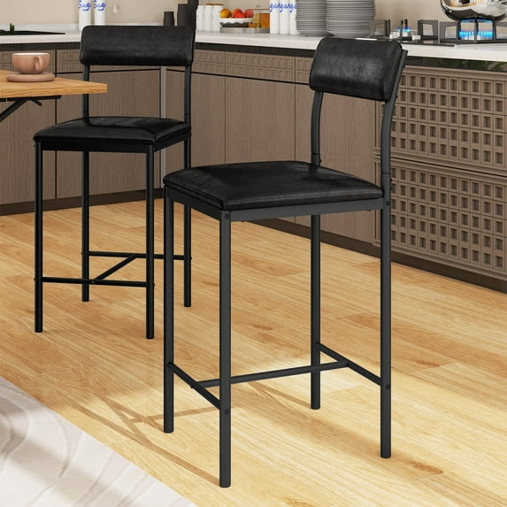 Dextrus Bar Stools Set of 2, Counter Height Bar Stools , PU Upholstered Breakfast Bar Stools Kitchen Barstools, Dining Room Chairs Bar Chairs with Back for Kitchen Island, Apartment, Black