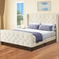 Dextrus Queen Size Bed Frame, Velvet Upholstery, Wingback Design