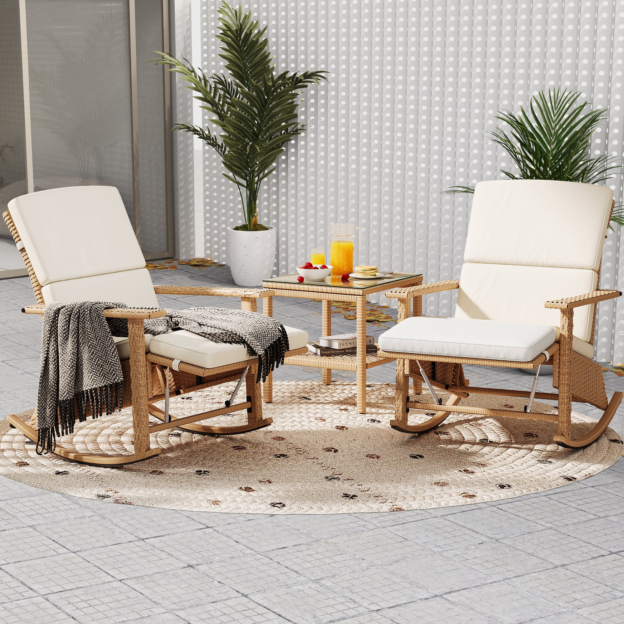 Dextrus Beige Outdoor Rocking Chair Set, Patio Furniture with Wicker ...