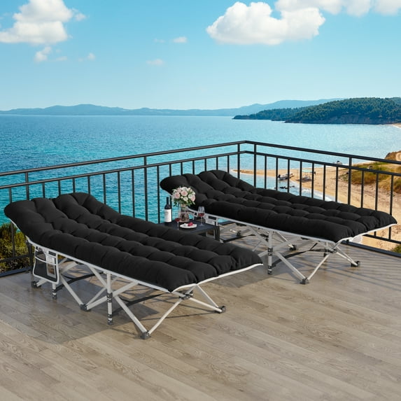 Dextrus Black Camping Cot with Mattress Portable Lounge Chair Outdoor Folding Cot Heavy Duty 575 LB Capacity 1200D Oxford with Carry Bag Travel Camp Bed