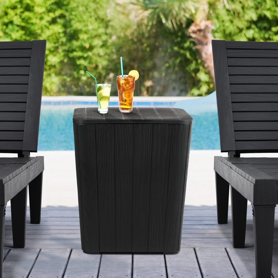Dextrus 11.5 Gallon Resin Deck Box,Outdoor Patio Storage Box,Small Patio Container Transh Can Side Table,Black