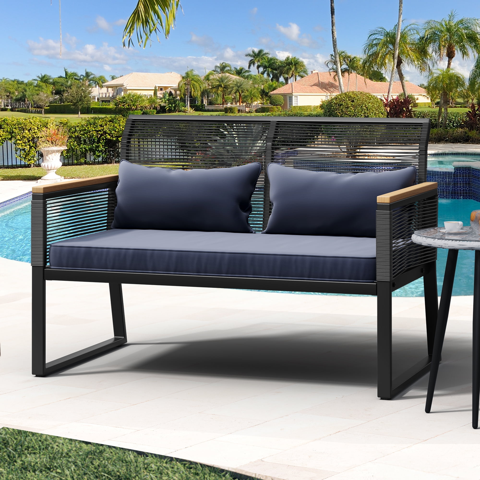 Black wicker outdoor loveseat new arrivals