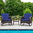 thumbnail image 1 of Dextrus Blue 3-Piece PE Rattan Rocking Chair Set with Cushions and Side Table for Garden and Patio Use, 1 of 5