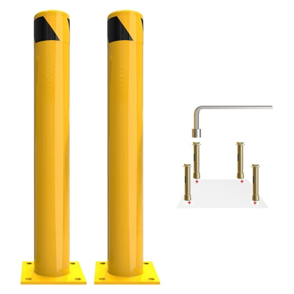 Dextrus 42" Safety Barrier Pole, Q235 Material, High Visibility, Yellow, 2-Pack