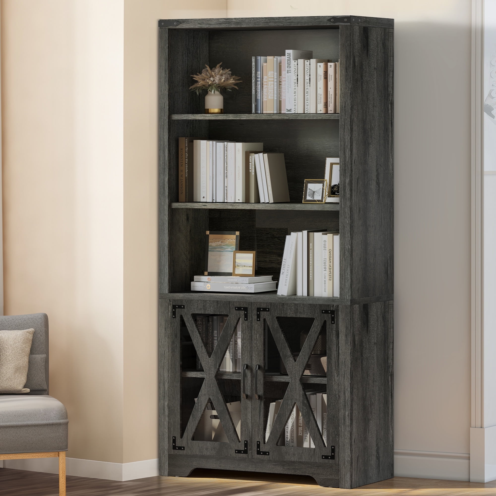 Dextrus Bookcase Shelving Storage Wooden Cabinet Unit Standing Display ...