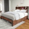 thumbnail image 1 of Dextrus Brown Queen-Sized Bed Frame, Metal Platform Bed Featuring&nbsp; Headboard, 4 Storage Drawers & Charging Station, No Box Spring Required, Quick Assembly, 1 of 6