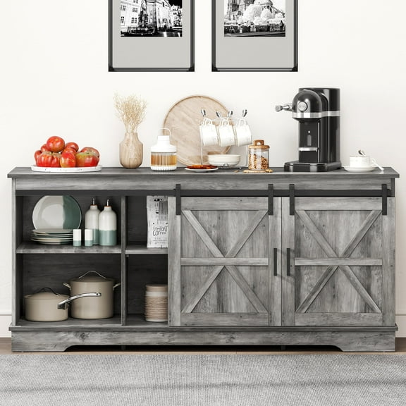 Dextrus Buffet Cabinet, 59" Coffee Bar Sideboard Storage Cabinet with Sliding Barn Doors for Kitchen, Living Room, Rustic Gray