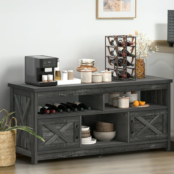 Dextrus Buffet Cabinet, 59" Farmhouse Storage Sideboard with Barn Door for Home Dinning Living Room, Rustic Gray