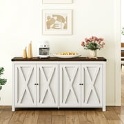 Dextrus Buffet Cabinet, Farmhouse Kitchen Storage Cabinet with Doors and Shelves, Accent Cabinet Sideboard, Wood Console Cabinet with Storage Entryway Cabinet for Living Room, Dining Room, White