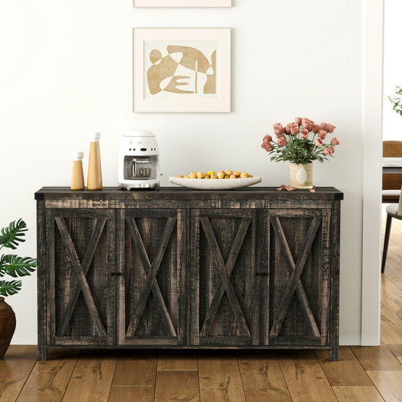 Dextrus Buffet Cabinet with Doors and Shelves, Accent Sideboard, Wood Console, Entryway Cabinet, Kitchen Storage, Gray