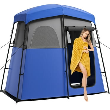 Dextrus Camping Shower Tent,2 Room Shower Tent for Camping Extra Wide Outdoor Shower Tent,Privacy Tent for Portable Toilet/Bathroom/Dressing Changing Room, Gray+Blue