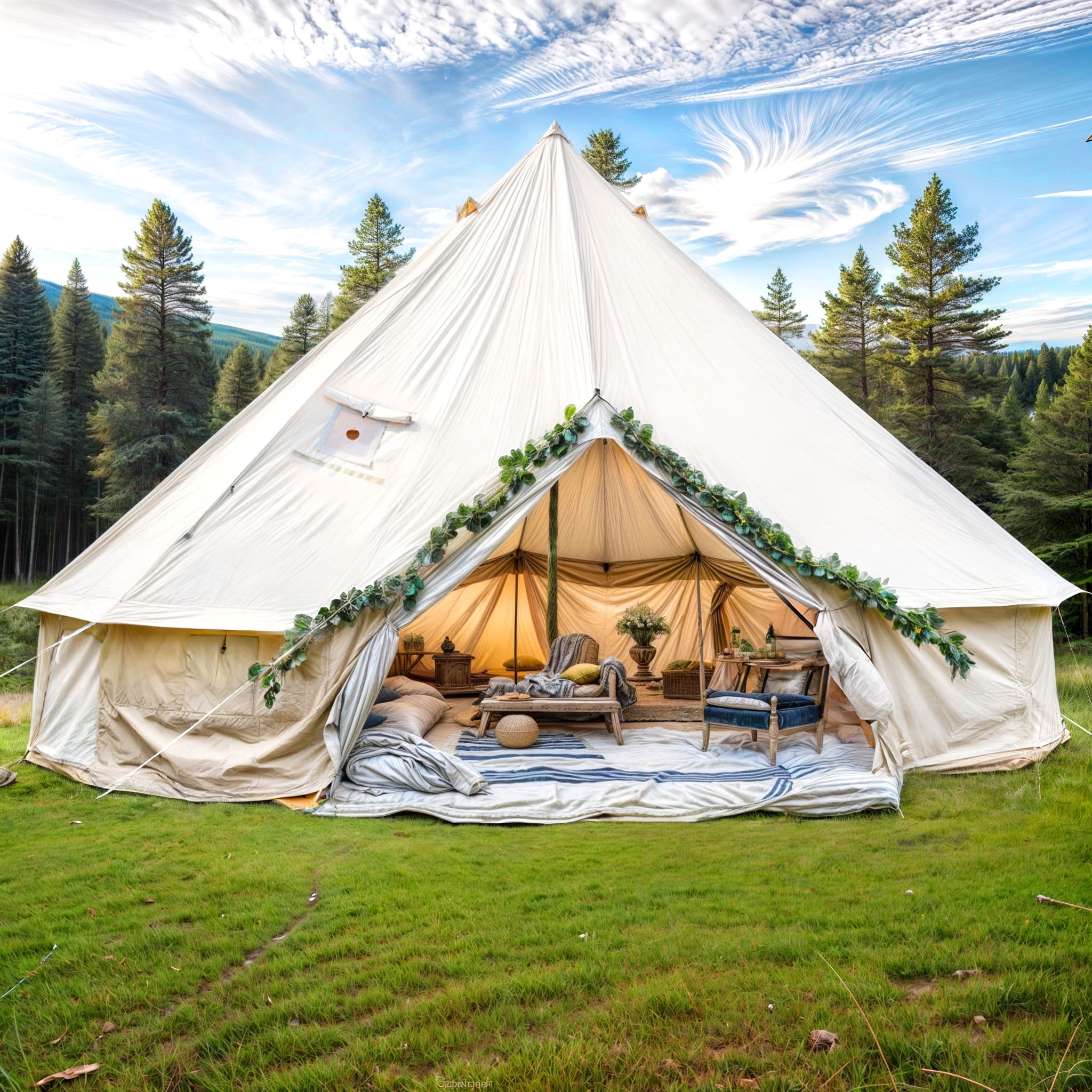 Dextrus Camping Tent with Stove Jacks & 4 Breathable Windows Cotton for Outdoor Family Party, Camping, Picnic, Barbecue