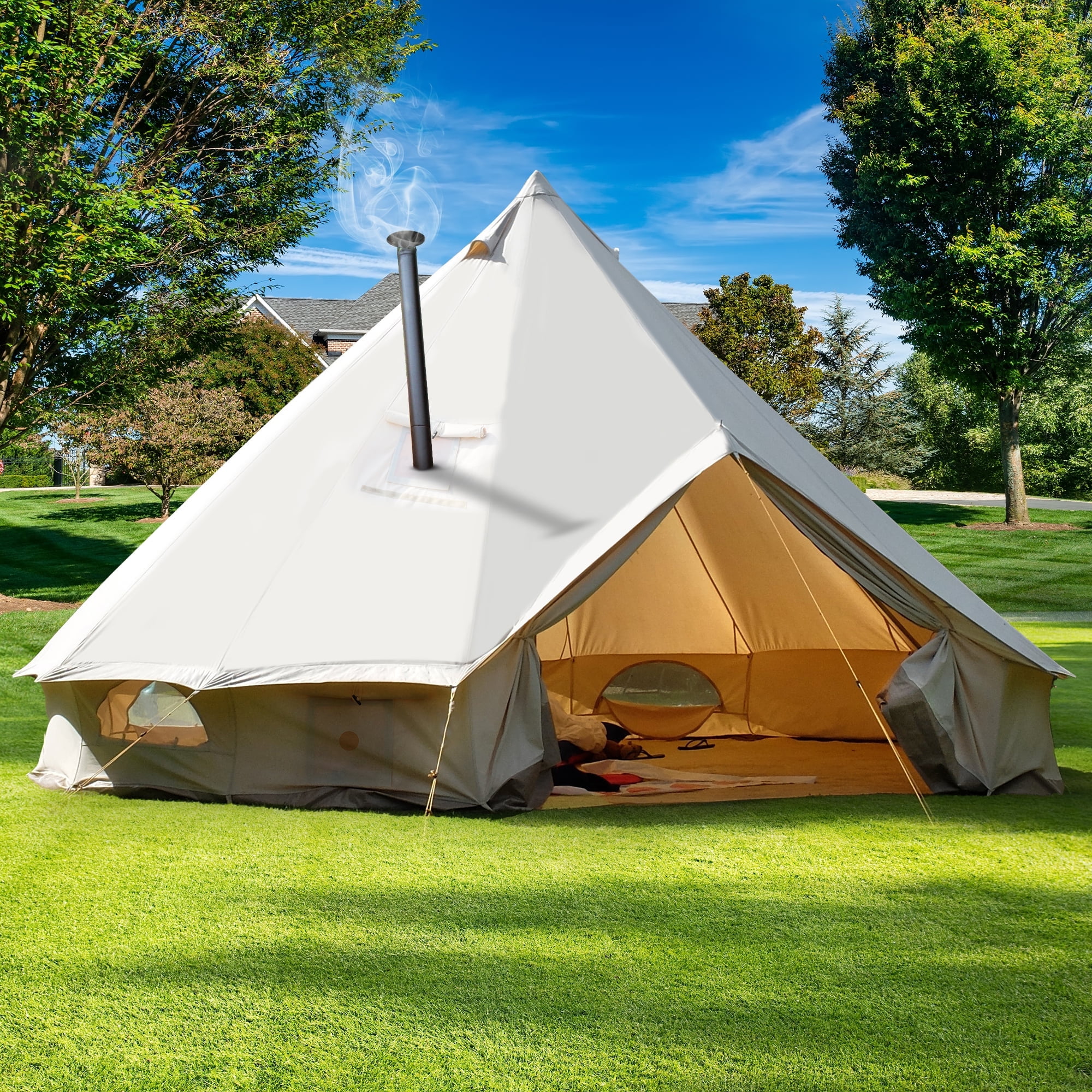 Dextrus 4 Season Bell Tent with Stove Jacks Waterproof Breathable Windows for Camping Picnic Dextrus 4 Season Bell Tent with Stove Jacks Waterproof Breathable Windows for Camping Picnic
