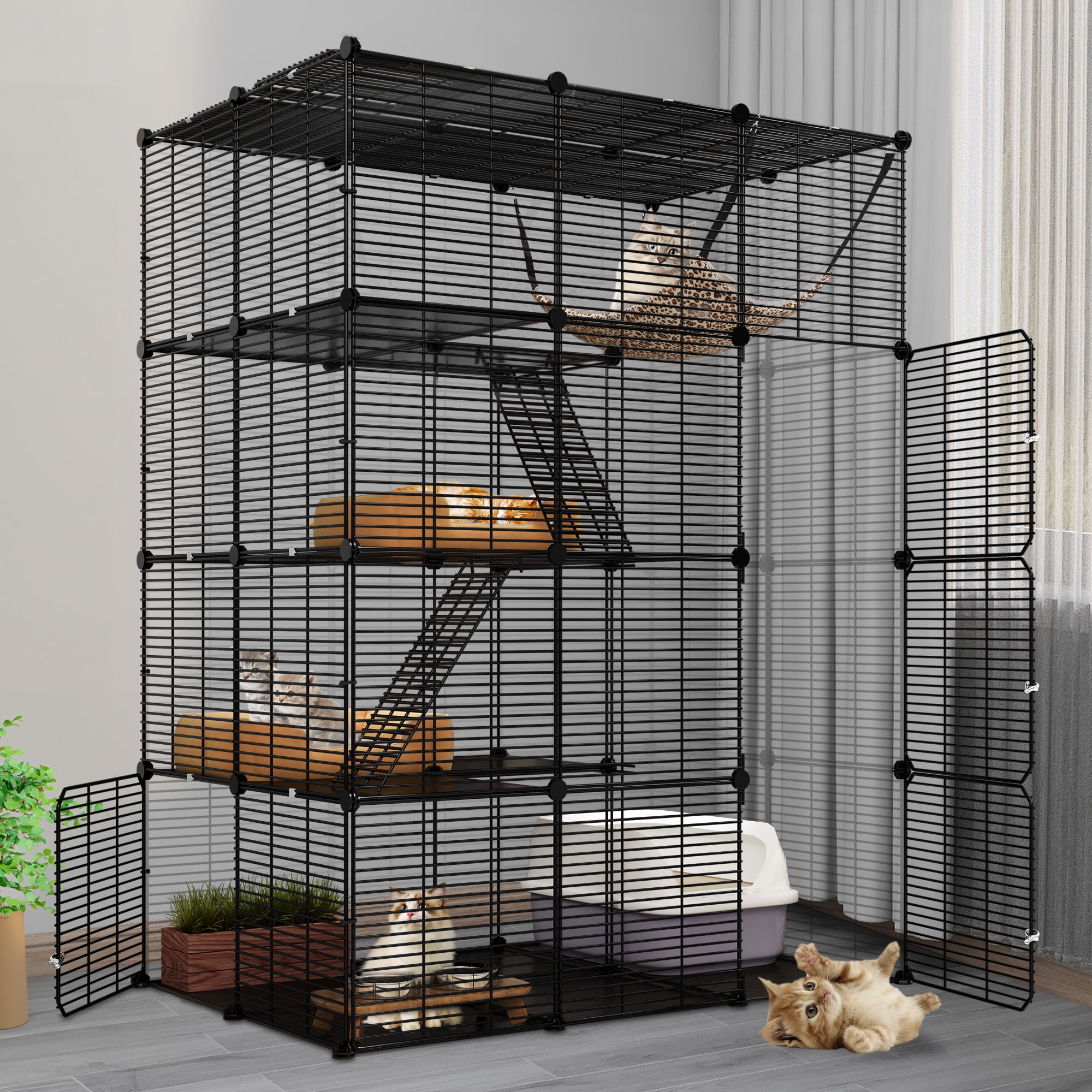 Dextrus Cat Cage Indoor Large With Hammock 4 Tier Outdoor Cat Enclosure 
