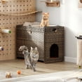 thumbnail image 1 of Dextrus Cat Litter Box Enclosure, Rattan Cat House Litter Box Furniture with Mats, Brown, 1 of 9