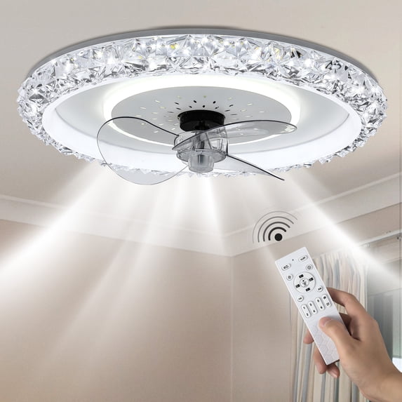 Dextrus Ceiling Fan with Lights, App Control and Timer, Ultra-Quiet 6-Speed Operation, Modern Flush Mount Design for Year-Round Comfort, Perfect for Bedroom, Living Room, Kitchen - Crystal White