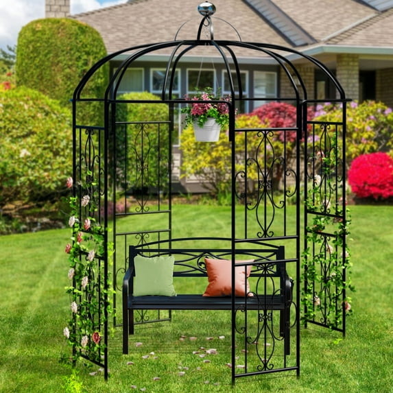 Dextrus Garden Arch Arbors, Ideal for Outdoor Climbing Plants, Metal Garden Arbor for Patio & Backyard ,Black,81.5"W x 118.11"H