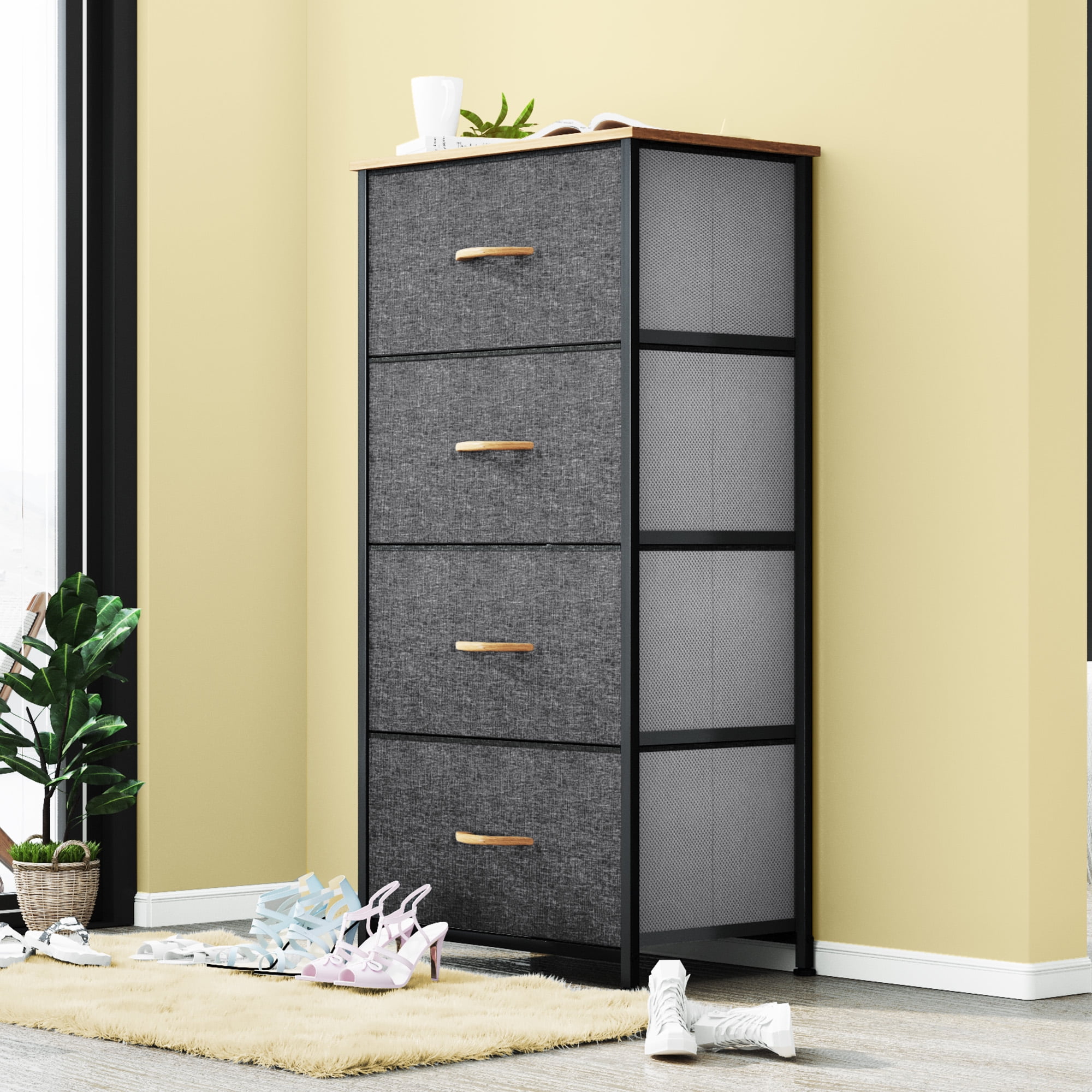 DEXTRUS 4-Drawer Fabric Dresser for Adults & Teens, Bedside Chest