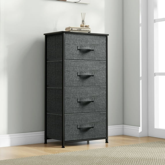 DEXTRUS 4-Drawer Fabric Dresser Organizer for Bedroom, Black Gray – Furniture for Adults & Teens