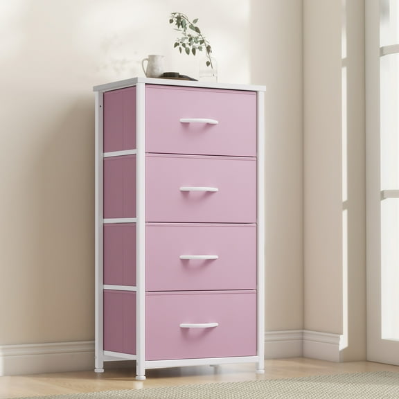 DEXTRUS 4-Drawer Fabric Chest Dresser for Bedroom, Bedside Storage Organizer for Kids & Adults, Pink