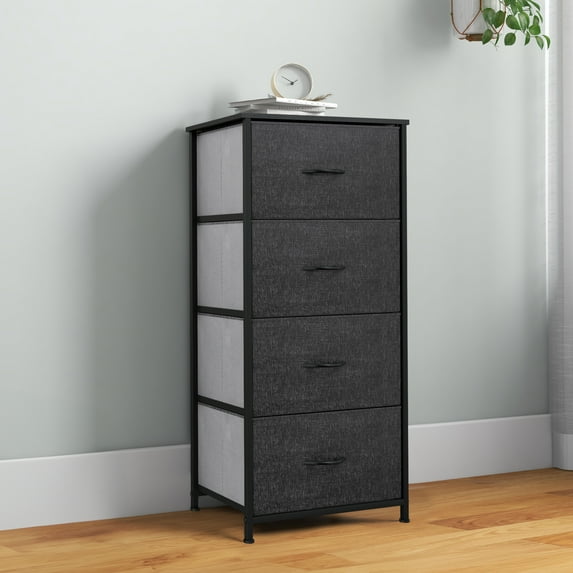 DEXTRUS 4-Drawer Fabric Dresser for Adults & Teens, Bedroom & Office Storage Chest, Black Gray