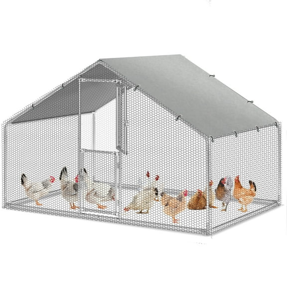 Dextrus Chicken Run Coop 6.6 x 9.8 x 6.4 ft Large Metal Chicken Coop Spire Shaped, Walk-in Hen Cage, Outdoor Poultry Cage with Waterproof Cover and Wire Mesh for Backyard,Yard Outdoor