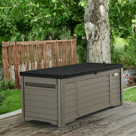 Dextrus Classic Outdoor Lockable 120 Gallon Resin Deck Box, Black & Brown