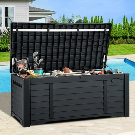 Dextrus Classic Outdoor Lockable 120 Gallon Resin Deck Box, Black