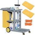thumbnail image 1 of Dextrus Cleaning Cart,3-Tier Professional Cleaning Trolley with Wheels, Durable Plastic Janitorial Cart, Includes Two 25 Gallon Yellow Vinyl Bags and a Pair of Rubber Gloves, Gray, 1 of 7