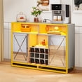 thumbnail image 1 of Dextrus Coffee Bar Cabinet with Power Outlet & LED Light, Mirrored Sideboard Buffet Cabinet, 1 of 6