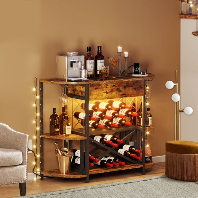 Phones Led Wine Rack Dextrus Wine Cabinet with LED Lights and Power Outlets, Wine Rack Table ...