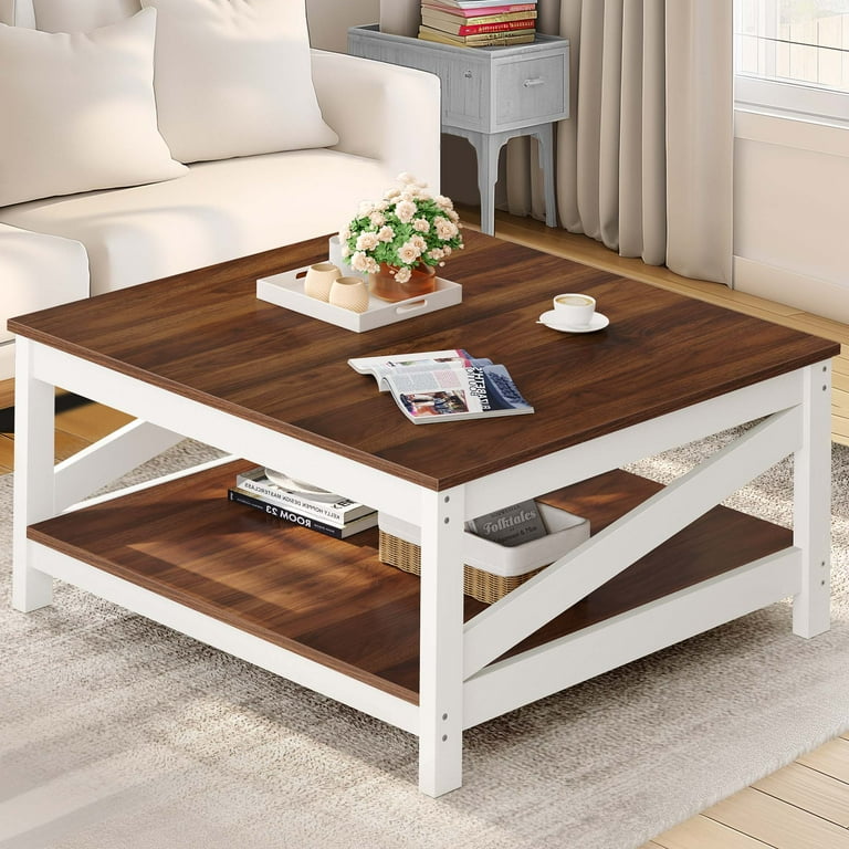 Dextrus Coffee Table with Storage, Farmhouse Cocktail Center Table