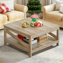 Dextrus Coffee Table with Storage, Farmhouse Cocktail Center Table for Living Room, Oak