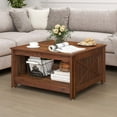 thumbnail image 1 of Dextrus Coffee Table with Storage, Square Wood Farmhouse Coffee Table with Barn Door for Living Room, Walnut, 1 of 7